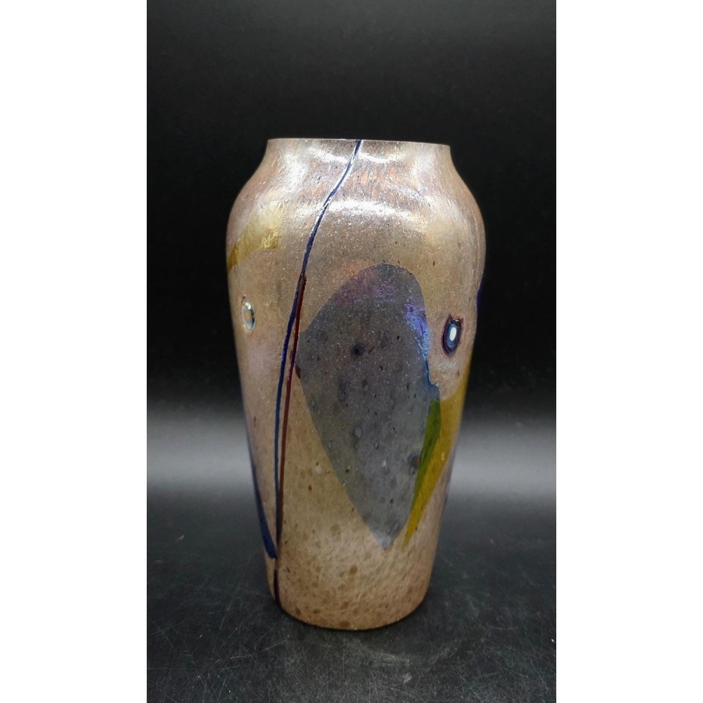 Iridescent  Fused Abstract Art Glass Vase 10 1/2" Tall by The Chroma Collection